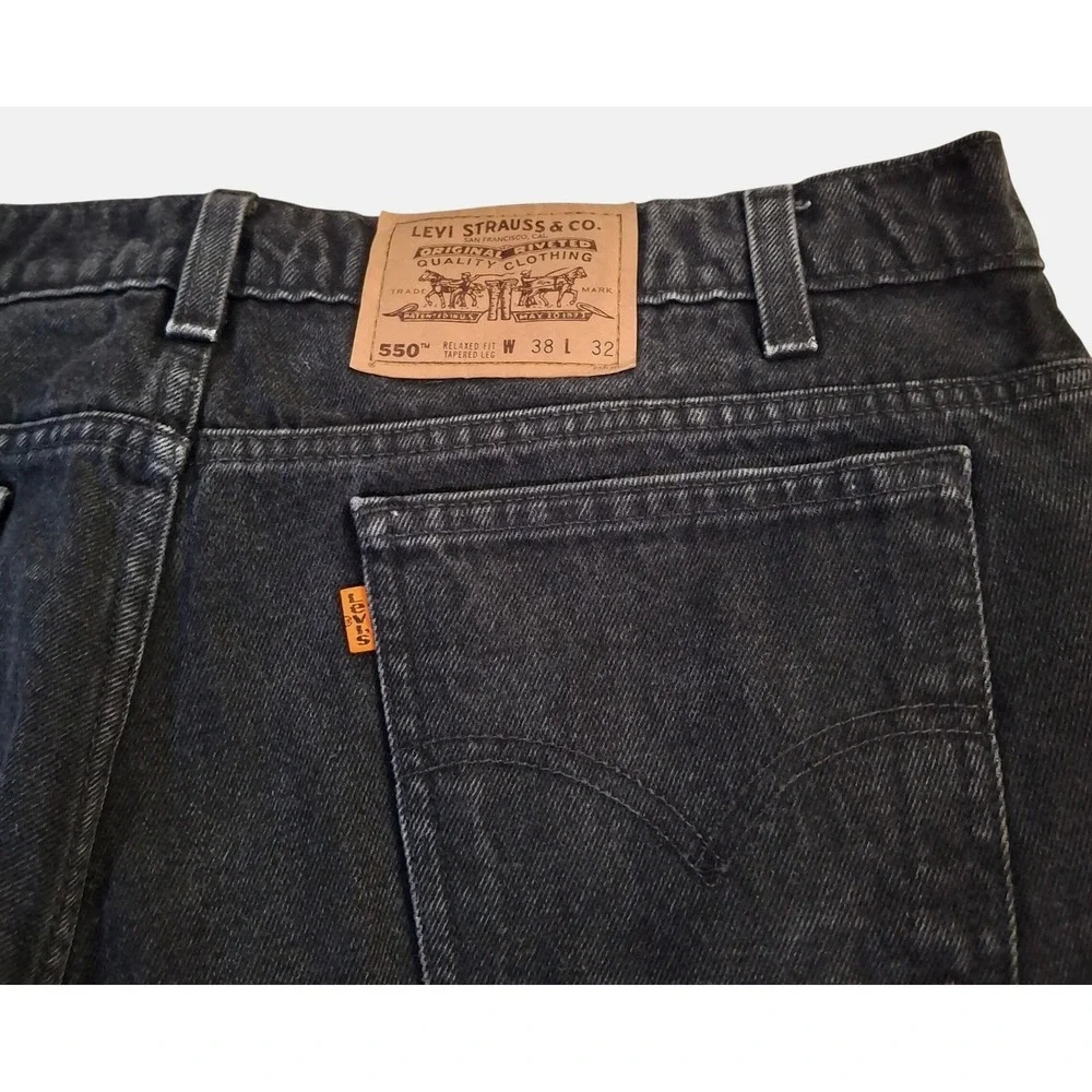 VTG Levi's 550 Relaxed Fit Tapered Leg Jeans Mens 38x32* Black Denim Orange Tab - Picture 12 of 12